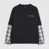 Black Oversized Fit Layered Check T-Shirt