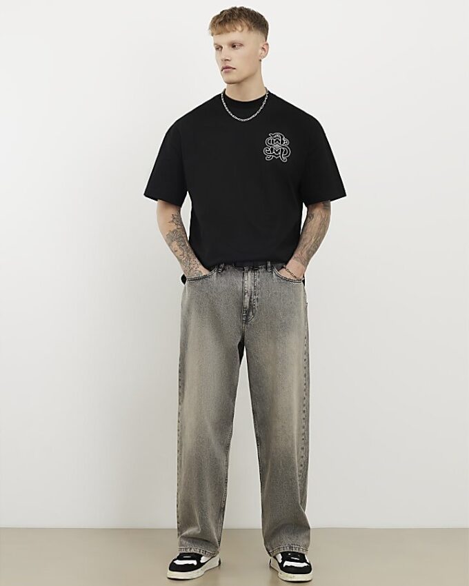 Black Oversized Fit RI Back Crest T-Shirt