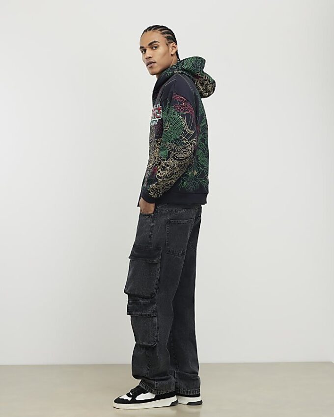 Black Oversized Fit Serenity Dragon Hoodie