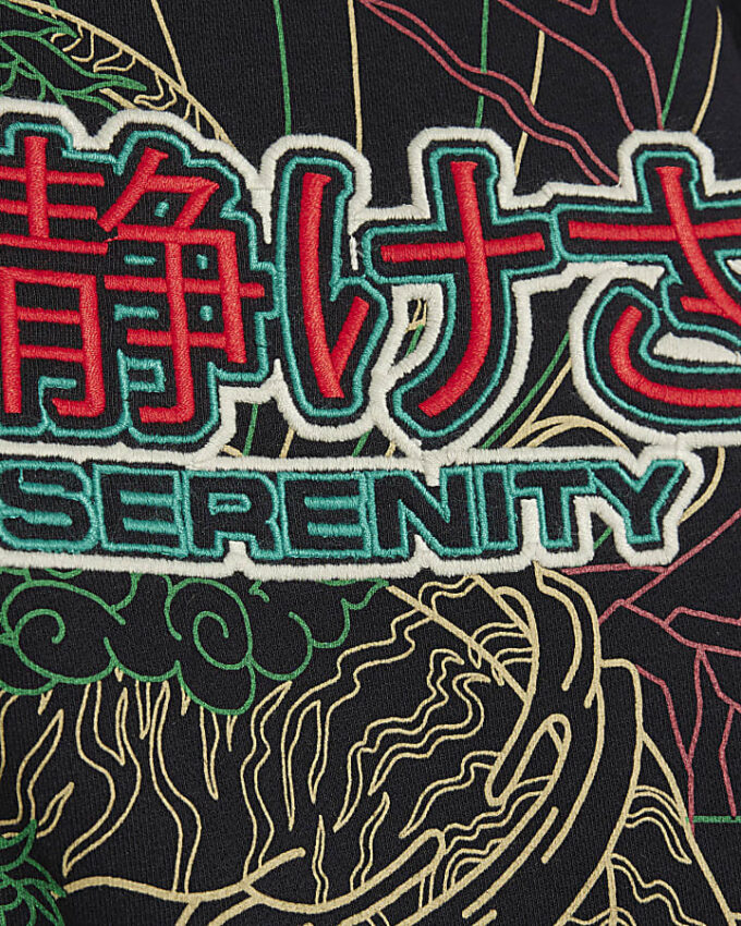 Black Oversized Fit Serenity Dragon Hoodie