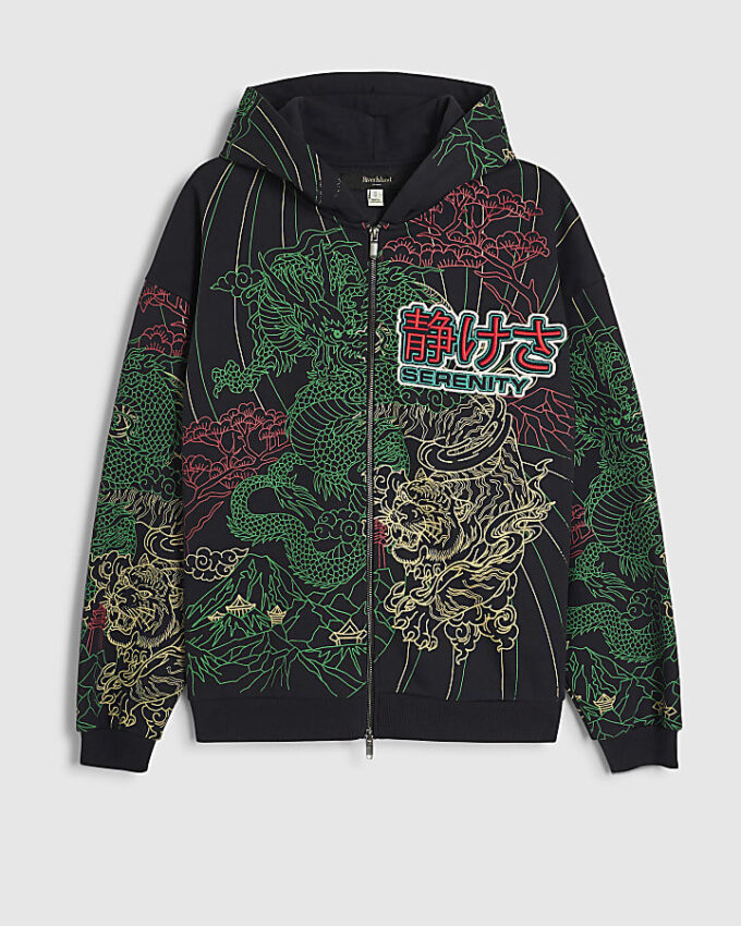 Black Oversized Fit Serenity Dragon Hoodie