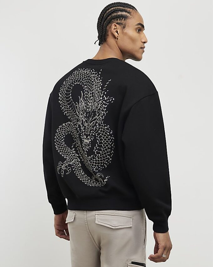Black Oversized Fit Tokyo Dragon Sweatshirt