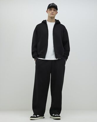 Black Oversized Fit Zip Through Hoodie