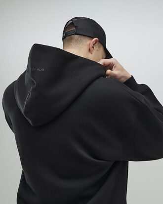 Black Oversized Fit Zip Through Hoodie