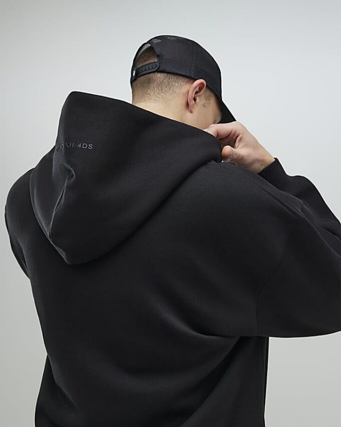 Black Oversized Fit Zip Through Hoodie