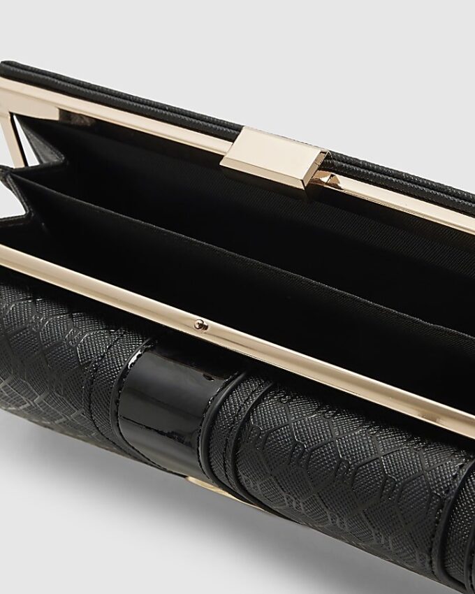Black Panelled Monogram Clip Top Purse