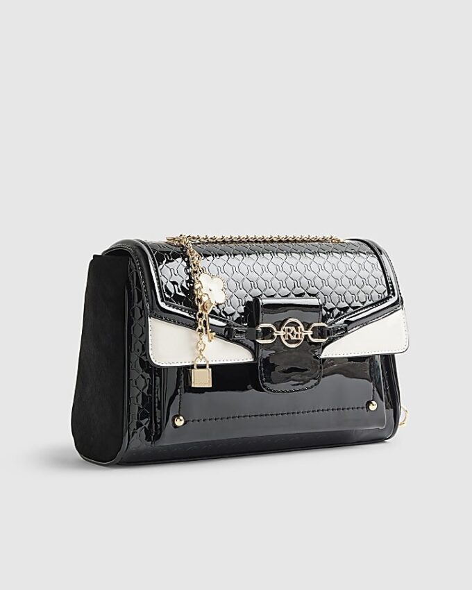 Black Patent Monogram Shoulder Bag