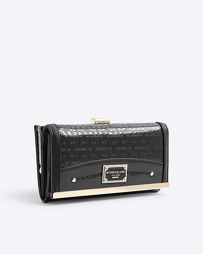 Black Patent RI Monogram Panelled Purse