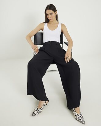 Black Pleated Wide Leg Trousers