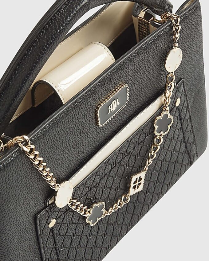 Black Pocket Front Charm Tote Bag