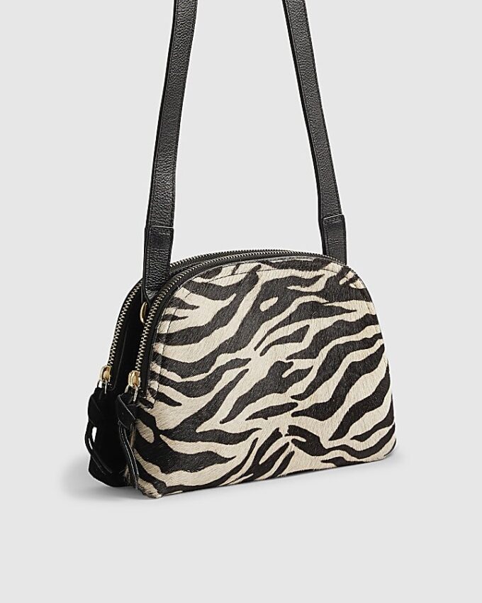 Black Pony Hair Leather Zebra Cross Body Bag