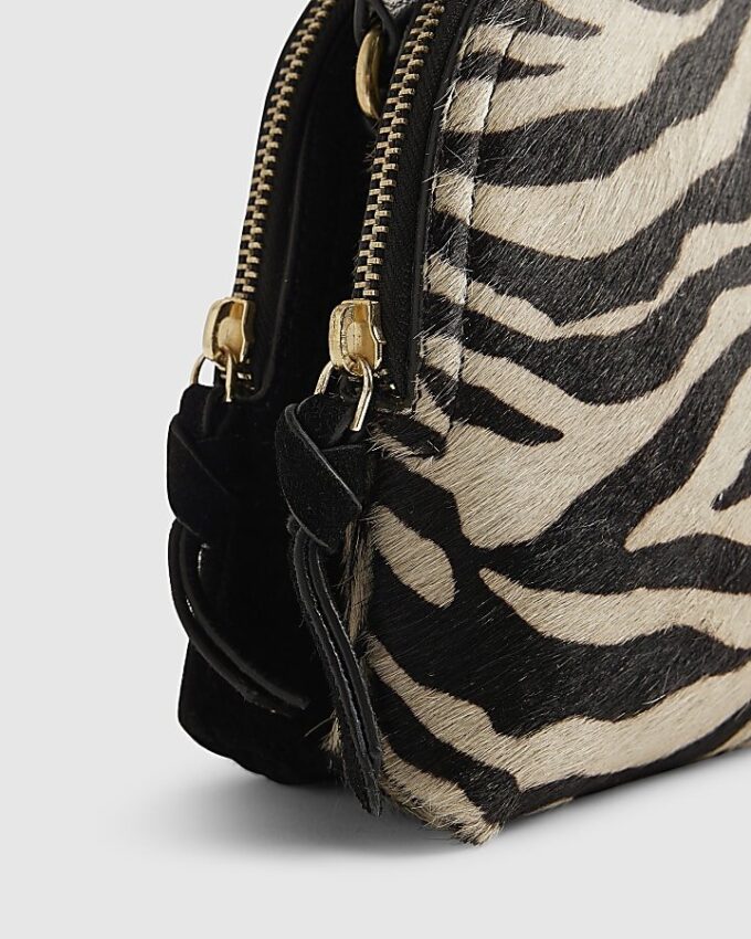 Black Pony Hair Leather Zebra Cross Body Bag