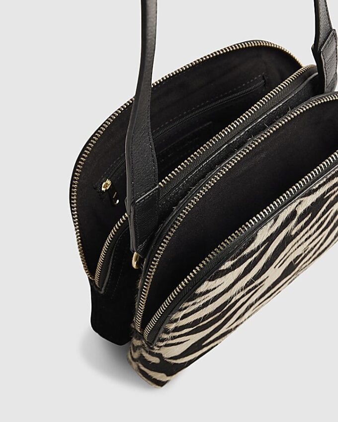 Black Pony Hair Leather Zebra Cross Body Bag