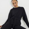 Black Premium Long Sleeve Tie Front Top