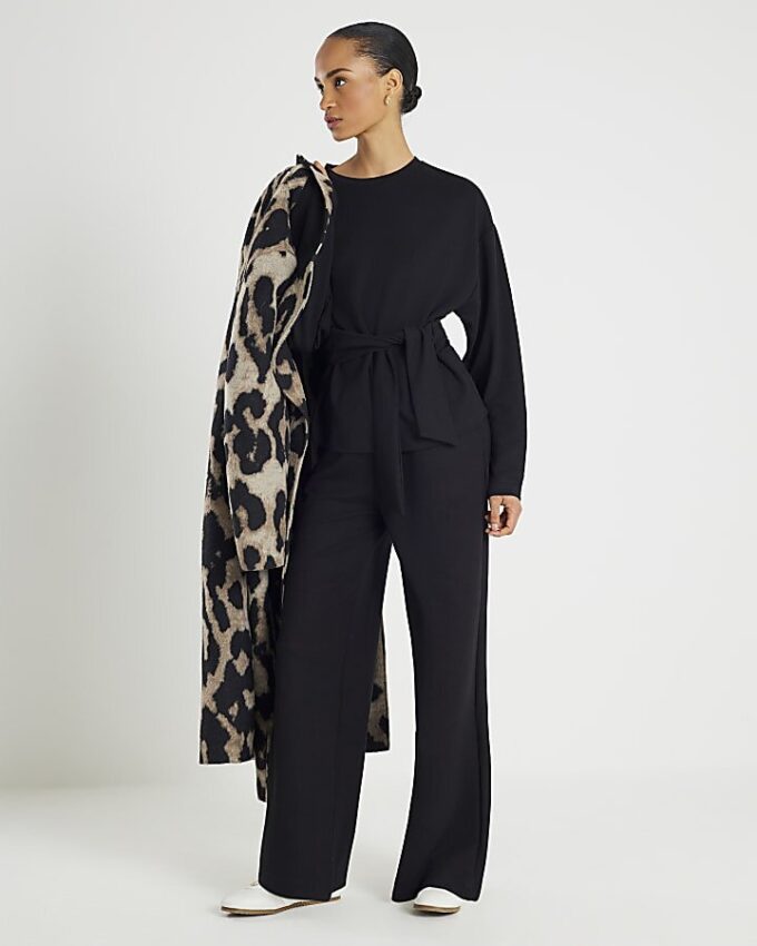 Black Premium Long Sleeve Tie Front Top