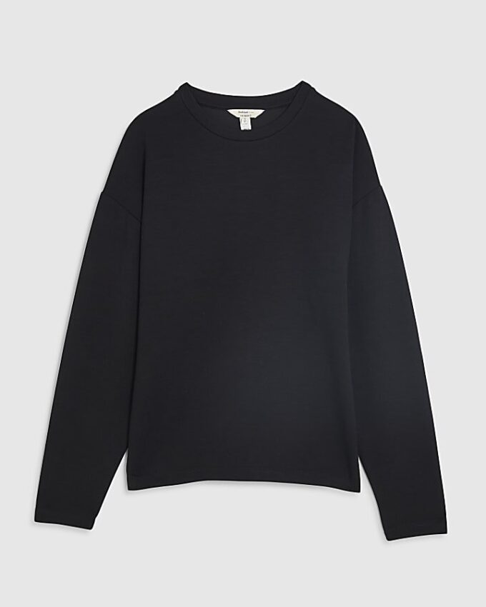 Black Premium Long Sleeve Tie Front Top