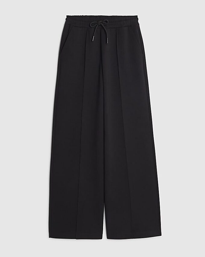 Black Premium Wide Leg Pintuck Joggers