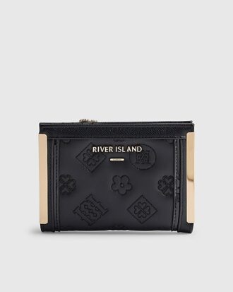Black Quilted Monogram Print Fold Out Purse