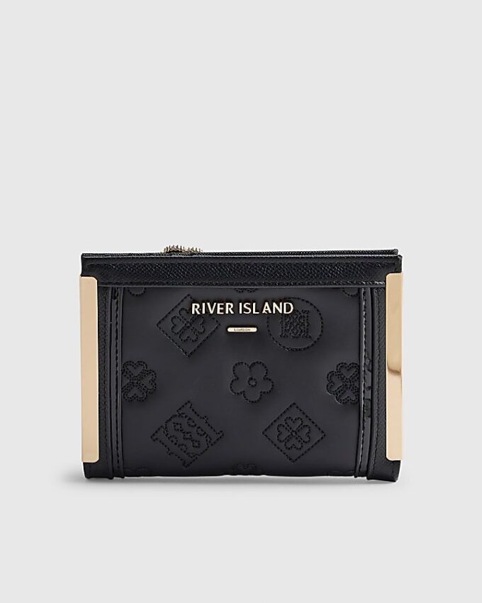Black Quilted Monogram Print Fold Out Purse