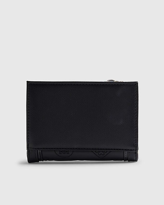 Black Quilted Monogram Print Fold Out Purse