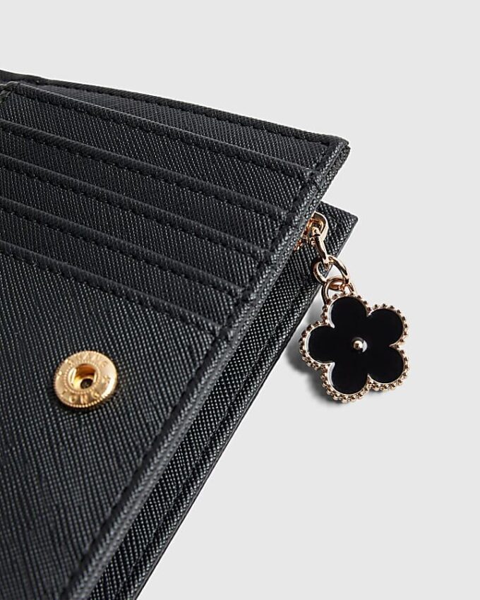 Black Quilted Monogram Print Fold Out Purse