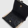 Black Quilted Monogram Print Fold Out Purse