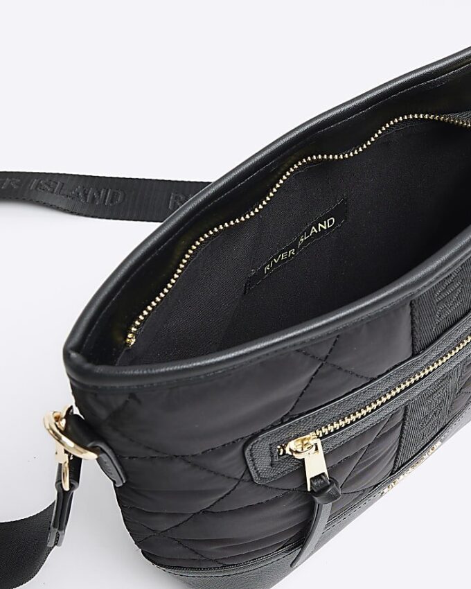 Black Quilted Webbing Front Cross Body Bag