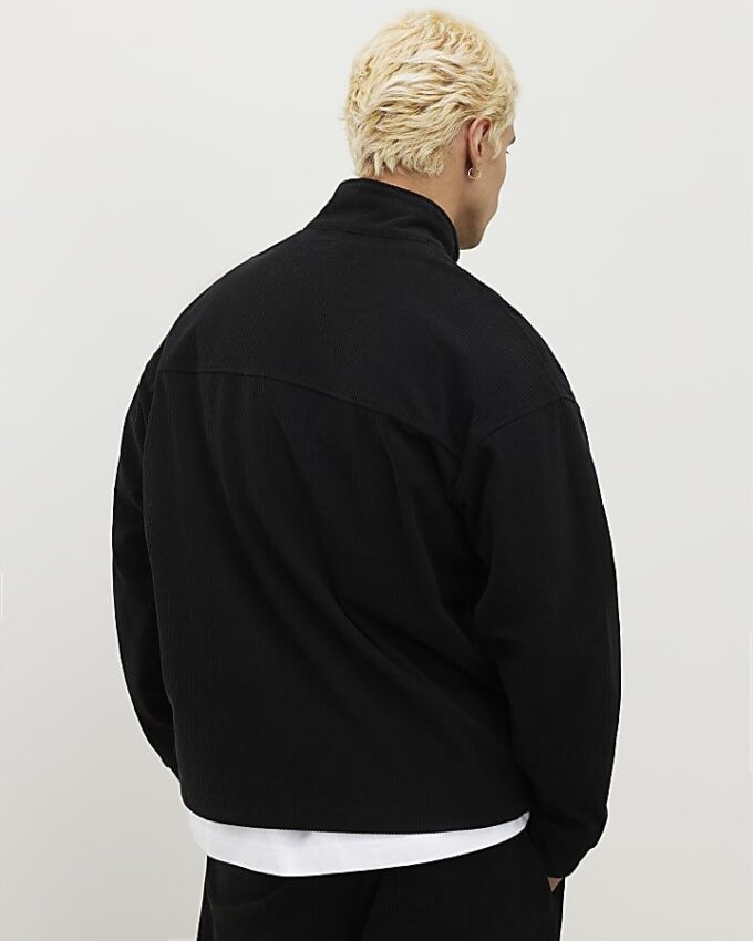 Black Regular Fit Corduroy Funnel Sweatshirt