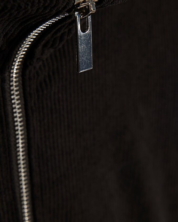 Black Regular Fit Corduroy Funnel Sweatshirt