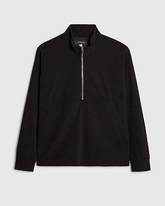 Black Regular Fit Corduroy Funnel Sweatshirt