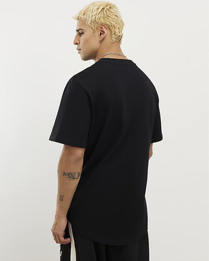 Black Regular Fit Curve Hem T-Shirt