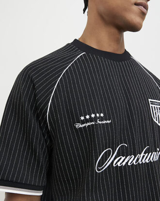 Black Regular Fit Pinstripe Football T-Shirt