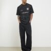 Black Regular Fit Pinstripe Football T-Shirt
