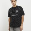Black Regular Fit Pinstripe Football T-shirt