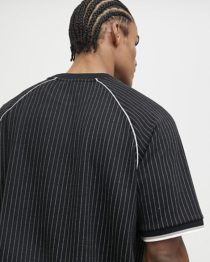 Black Regular Fit Pinstripe Football T-Shirt