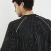 Black Regular Fit Pinstripe Football T-shirt