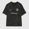 Black Regular Fit Pinstripe Football T-shirt