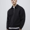 Black Regular Fit Ribbed Sweatshirt