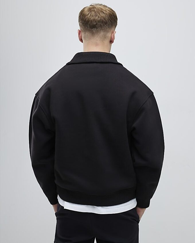 Black Regular Fit Ribbed Sweatshirt