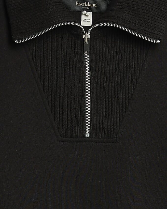 Black Regular Fit Ribbed Sweatshirt