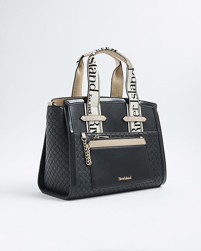 Black RI Monogram Grab Handle Tote Bag