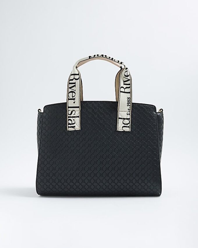 Black RI Monogram Grab Handle Tote Bag