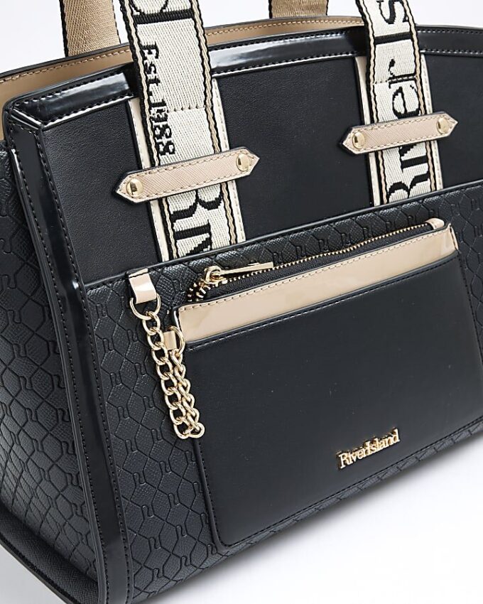 Black RI Monogram Grab Handle Tote Bag