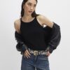 Black Ribbed Racer Front Tank Top