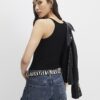 Black Ribbed Racer Front Tank Top