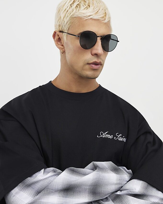 Black Round Tortoise Arms Sunglasses