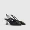 Black Ruched Bow Court Heels