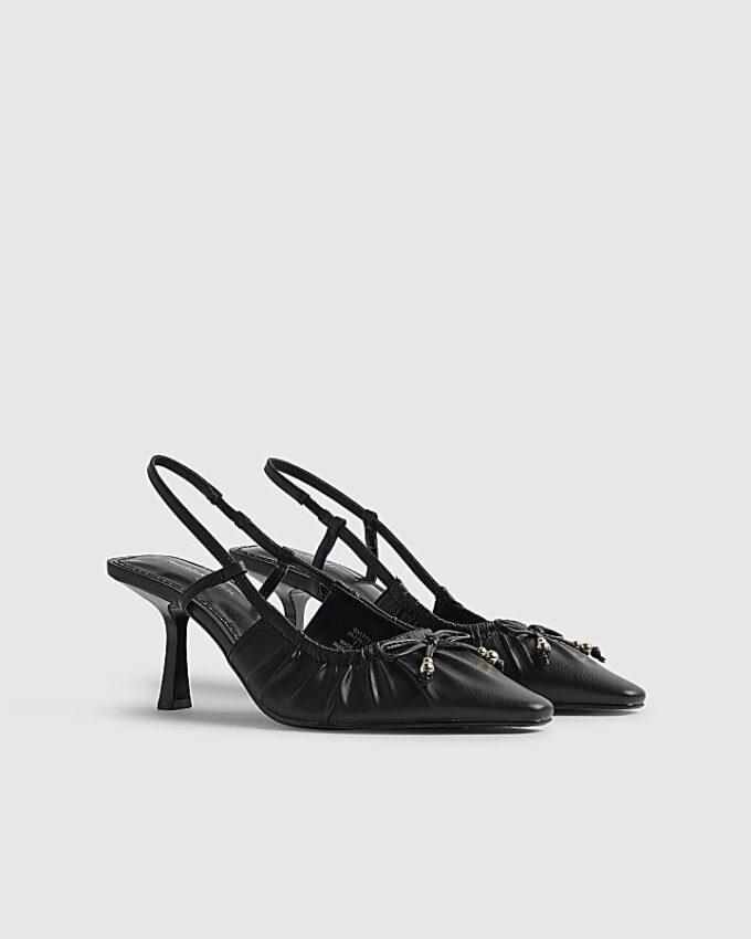 Black Ruched Bow Court Heels