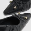 Black Ruched Bow Court Heels