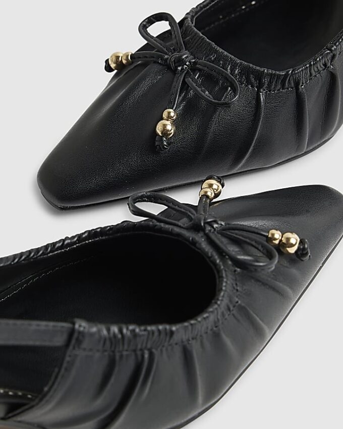 Black Ruched Bow Court Heels